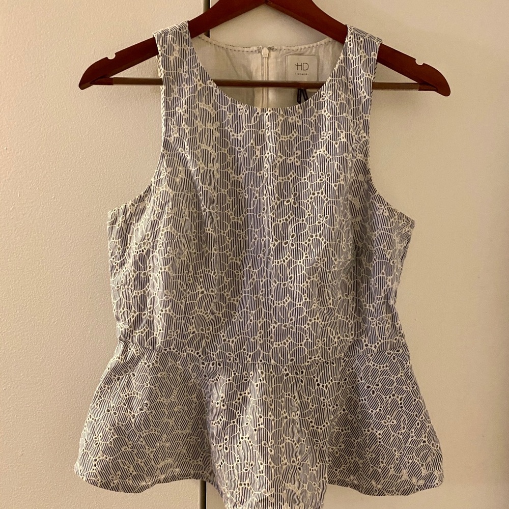 Anthropologie Peplum Blue and White Top